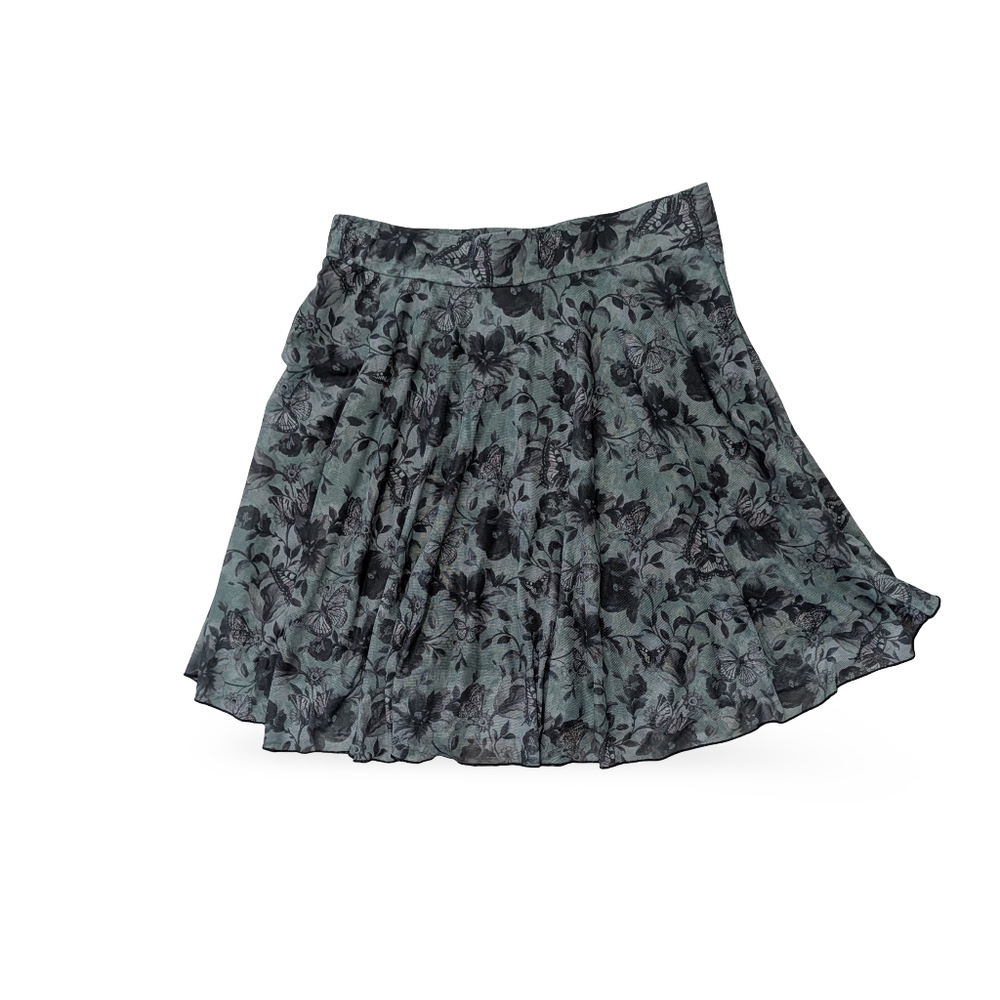 NWT Romwe Butterfly Floral Mesh Mini Skirt Sage Green L